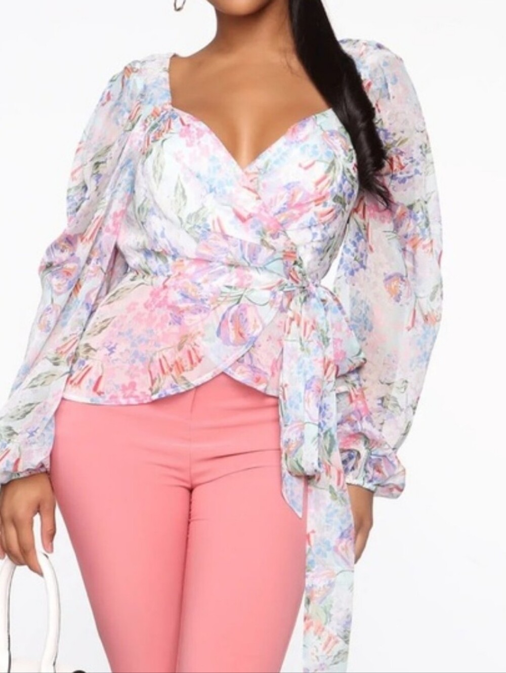 Fashion Nova Ce La Vie Pastel Floral Wrap Blouse